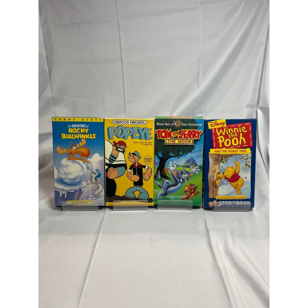 Vintage Cartoon VHS Lot Winnie the Pooh Tom and Jerry Popeye Rocky Bullwinkle